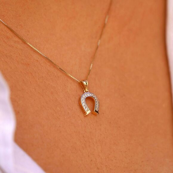 14k Real Yellow Gold Horseshoe Pendant | herradura charm | birthday gift | - Picture 2 of 4